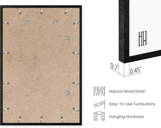 HAUS AND HUES 24x36 Black Oak Frame Set of 3 - Wooden Wall Display, Rustic Poster Holders