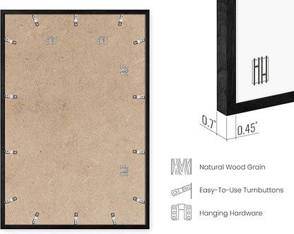 HAUS AND HUES 24x36 Black Oak Frame Set of 4 - Wooden Wall Poster Holders, Rustic Black Oak Finish