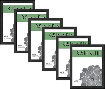 MCS Gallery Essential 8.5x11 Diploma Frame Set for Gallery Wall, Black Picture Frame for Documents, Awards & Certificates (6-Pack)