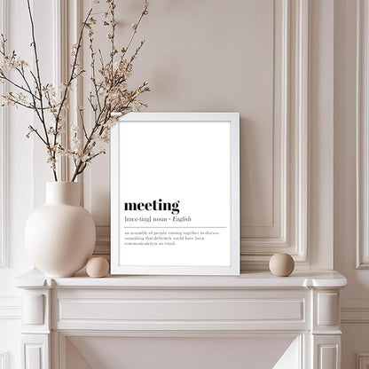Poster Master Typography Poster - Retro Dictionary Print - Meeting Definition, Assembly of People, Book Page, Funny - Gift for Colleague, Friend - Wall Decor for Home, Office, 11x14 White Framed