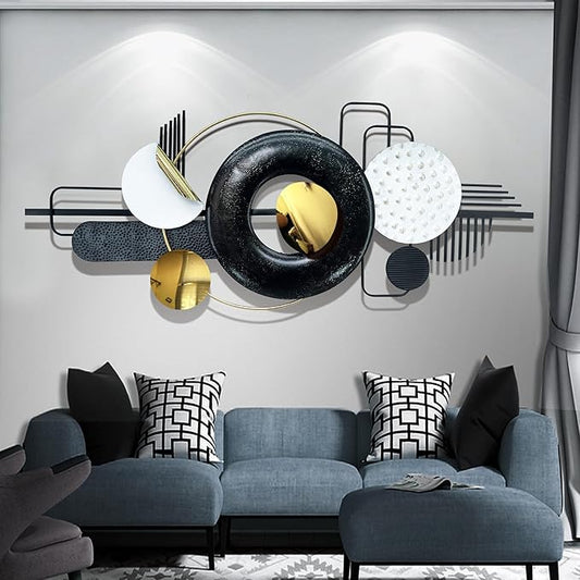 HAVFIFK Modern Metal Wall Art - Black & Gold Abstract Geometric Sculptures for Living Room, Dining Room, Bedroom & Bathroom