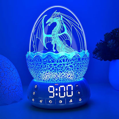 Dragon Egg Digital Clock Ok to Wake Up Alarm Clock with Portable Egg Night Light/Sleep Training Machine/Bluetooth Speaker, Illuminated Buttons Control Color Volume Brightness
