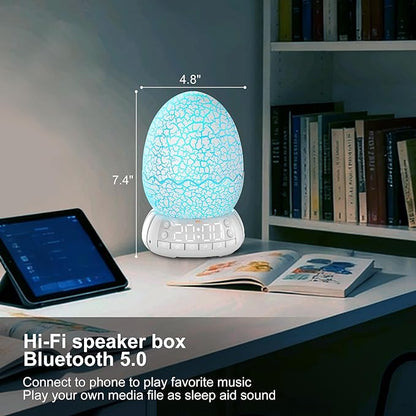 Dragon Egg Digital Clock Ok to Wake Up Alarm Clock with Portable Egg Night Light/Sleep Training Machine/Bluetooth Speaker, Illuminated Buttons Control Color Volume Brightness
