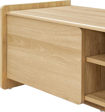 LuxenHome 69'' Oak TV Stand for Living Room for TVs up to 75'' TVs, Mid Century Modern TV Console Cabinet with Rounded Corners, Wood Low Media Console Entertainment Center with Storage