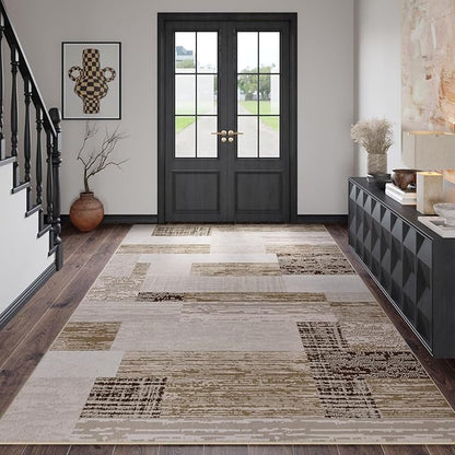 FlyDOIT Modern Geometric Patchwork Area Rug, 5x8 Beige Large Rugs for Living Room, Rockwood Collection Indoor Rugs for Bedroom, Throw Carpet Floor Decor for Entryway Dining Room Office Nursery