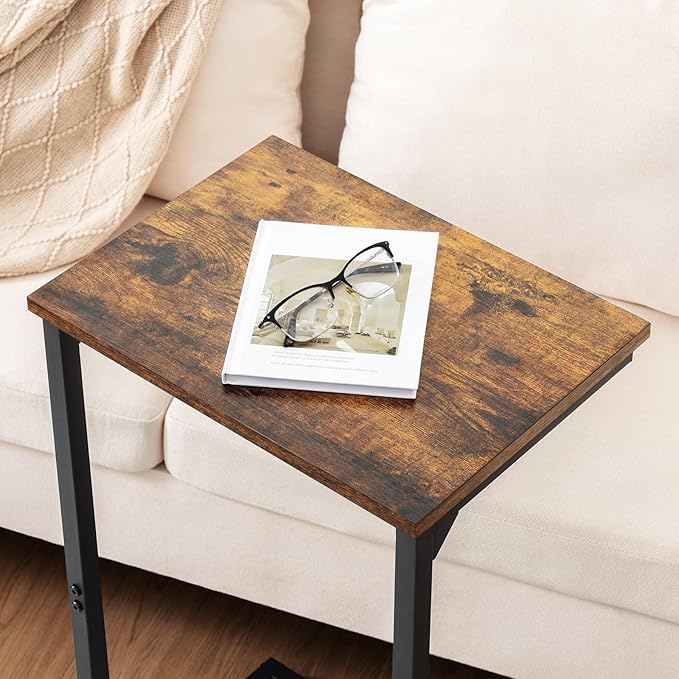 AMHANCIBLE C Shaped End Tables Set of 2, Couch Side Tables that Slide Under Sofa, TV Trays for Living Room, Bedroom, Small Space, Rustic Brown, HET02BBR