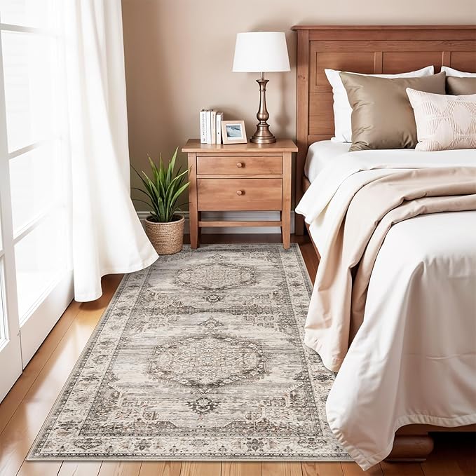 Washable Hallway Runner Rugs 3x6: Soft Ultra Thin Low Pile Carpet Machine Washable Indoor Lightweight Rug Runner Anti Slip Backing Rugs for Living Room Bedroom Kitchen 3'x6' Beige
