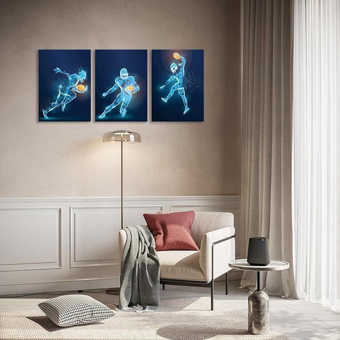 X-Ray Wall Art Decor Prints - Set of 3 Framed Football Poster Photos, Sports Room Decor For Men, Kids, Teenagers, Poster Set For Bedroom, Man Cave
