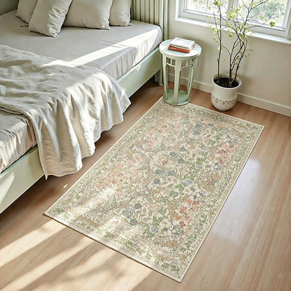Sage Green Soft Bedside Non Slip Washable Rugs, 2x3 Farmhouse Small Rug for Kitchen, Indoor Entrance, Laundry, Bathroom - Boho Throw Front Door Mat, Soft Cottagecore Art Deco Carpet with Low Pile