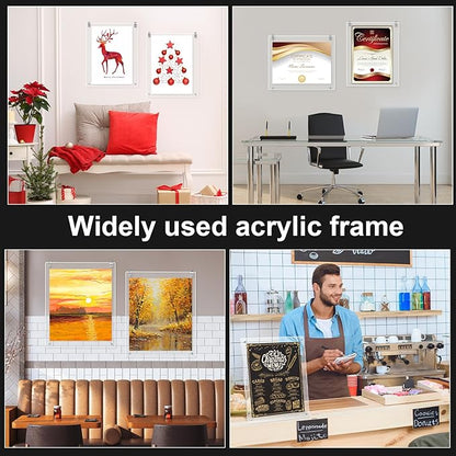 Thyle 8 Pcs Acrylic Photo Frame 11x14'' Clear Floating Picture Frame for Wedding Photos Art Prints Photography Gallery Wall Display Hanging or Tabletop for Living Room Hallway or Entryway (Silver)