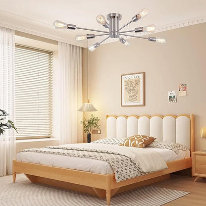 Modern Sputnik Chandelier, 8-Light Ceiling Light Fixture, Bedroom Light Fixture, Sputnik Lights Fixture for Living Room, Dining Room, Kitchen, Office, Hallway, Foyer (Brushed Nickel Silver) - E26 Base