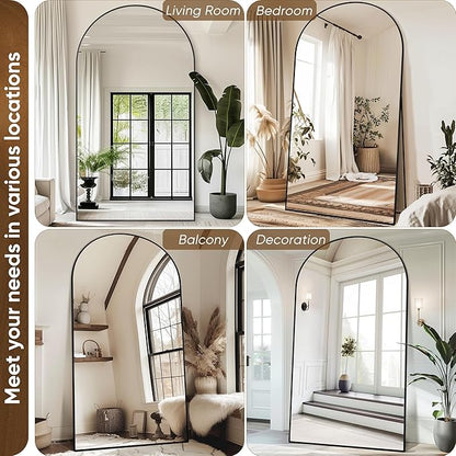 Antok Oversized Full Length Mirror with Stand, 91"x46" Arched Floor Mirror, Aluminum Frame, Wall Mounted/Leaning/Free Standing, Large Body Mirror for Bedroom Living Room Entryway Dressing Room,Black
