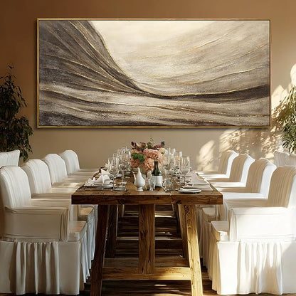 WINKAILIN Textured Abstract Landscape Canvas Wall Art in Brown and Gold Modern Minimalist Flowing Line Artwork for Living Room Bedroom Office Wall Decor 40x88 Inch