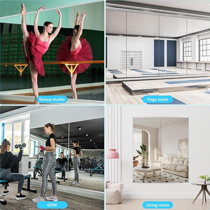 Frameless Tempered Glass Gym Mirror - 63x24 2Pack Full Body Yoga Mirror for Wall Mounting Suitable for Gym, Yoga, Studio, Bedroom & Dancing Studio