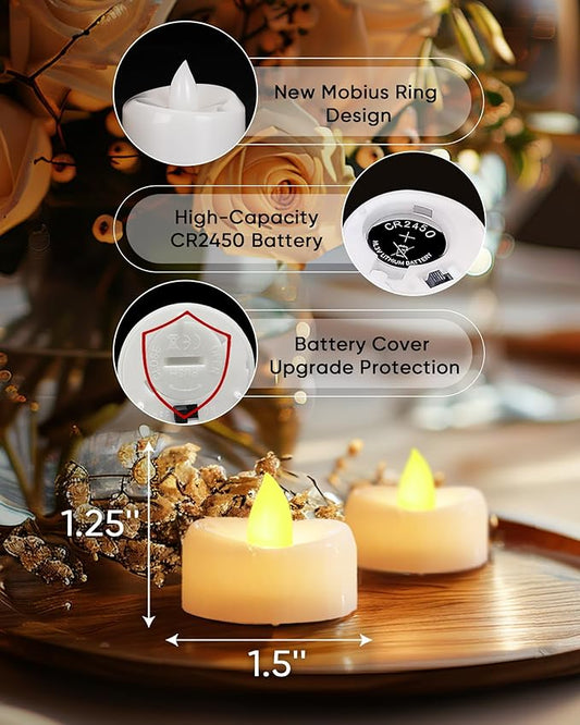merrynights Remote Candles, 24PCS Flameless Tea Lights Candle Battery Operated with Timer, 400+Hours Remote Control LED Tea Lights Votive Candle - 1.5'' D X 1.25'' H- Warm Yellow Light