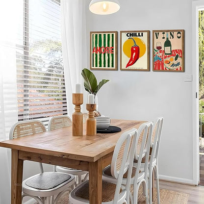 Framed Kitchen Wall Art Set of 3, Abstract Table Food Kitchen Wall Decor, Chilli Pictures Prints Artwork, Vintage Dining Room Canvas Painting, Modern Kitchen Home Decoration – 12x16 inch