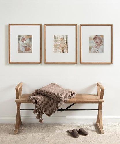Kate and Laurel Adlynn Rectangle Picture Frame Set of 3; 16 x 20 matted to 8 x 10; Brown; Transitional Three-Piece Frame Set for Gallery Wall Frame Set in Living Room Wall Decor