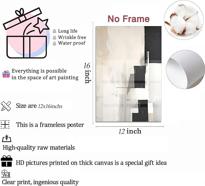 3Pcs Neutral Abstract Canvas Wall Art Pictures Modern Minimalist Posters Prints Beige Black Brown Simple Wall Decoration for Living Room Bedroom Bathroom Office 12x16in Unframed
