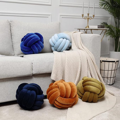 Petrella Knot Pillows Ball Round Throw Pillows Home Decor Cushion Decorative Aesthetic Throw Pillows，ice Blue 11inch