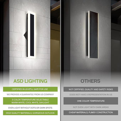 ASD LED 36" Long Wall Mount Light Fixture, Outdoor & Indoor Linear Sconce | 3CCT, Dimmable, Waterproof, Anti-Rust, ETL Listed | 30W 2500LM 3000-5000K 100-277V | Exterior Porch Lighting | Black, 2 Pack