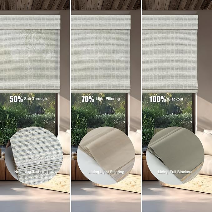 Motorized Bamboo Roman Shades, Motorized Blinds with Remote Compatible with Homekit, Alexa GoogleHome, Smart Wood Woven Shades for Indoor Windows, Customize, Glacier Frame