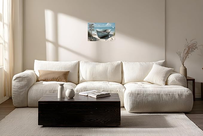 TutuBeer 1 Panel Coastal Bathroom Canvas Wall Art Nautical Boat on Beach Canvas Picture Ocean Seagull Seascape Prints for Wall Sea Bird Farmhouse Artwork for Bedroom Living Room Decor 30"x40"