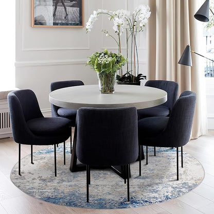 ROYHOME Modern Abstract 8x8 Round Area Rug Non Slip Non Shedding Rug Low Pile Stain Resistant for Bedroom Living Room Office Dining Room,Blue/Grey