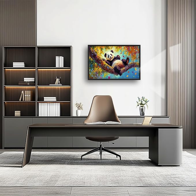 Panda Large Wall Art for Living Room Autumn Nature Tree Fall Decor Funny Animal Pictures Canvas Prints Extra Large Framed Artwork Oversized Painting for Modern Home Bedroom Kitchen 24"x36"