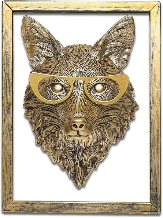 Newinhome Animal Heads Wall Decor (Includes Metal Frame) Resin Animals Sculptures Head Wall Hanging Decoration Gold vintage Wall Sculpture for Living Room Bedroom Office(Fox)