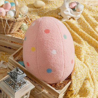 Ashler Egg Shaped Throw Pillow, Spring Home Decor, Teddy Fabric Decorative Cushion with Colorful Polka Dots Embroidery, Soft Pillow for Bedroom Living Room Couch, 14x11 in