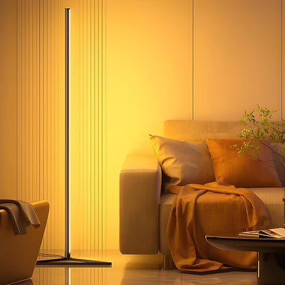 RGB+IC Corner Floor Lamp with APP & Remote, Color Changing Ambient LED Light, Dimmable Standing Lamp Music Sync/Timing Tall Modern Night Light for Living Room Bedroom Gaming Room Decor