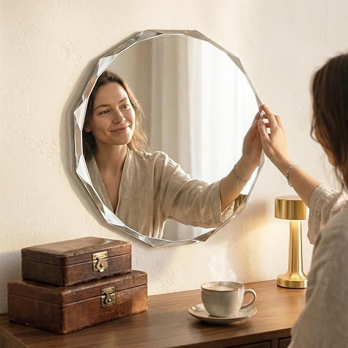 Frameless Round Bathroom Mirror 30x30 Inch with Beveled Edge, Modern Vanity Wall Mirror