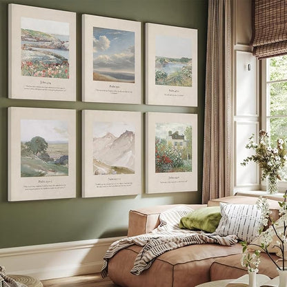 Christian Scripture Wall Art Set of 6 Bible Verse Canvas Wall Decor Psalm 23 Wall Art Religious Pictures Vintage Prints Christian Artwork Bible Verse Poster for Living Room 8x10 Inch Ready to Hang
