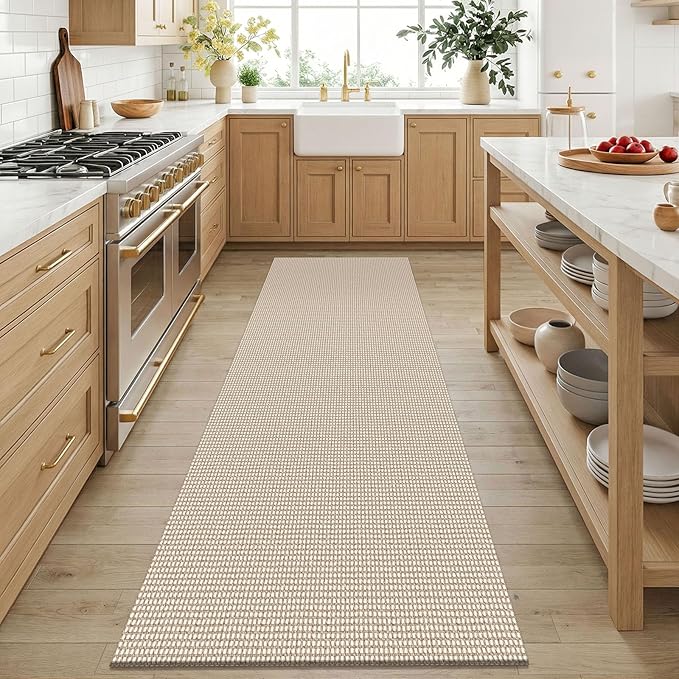 KOZYFLY 3x6 Washable Runner Rug, Non Slip Wide Runners for Hallway, Woven Large Entryway Runners, Braided Floor Carpet Runner for Entry, Kitchen, Bedside, Hall, Ivory/Camel/Brown
