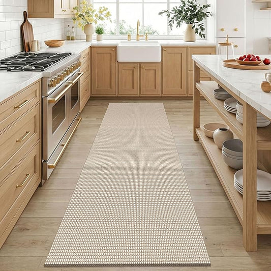 KOZYFLY 3x6 Washable Runner Rug, Non Slip Wide Runners for Hallway, Woven Large Entryway Runners, Braided Floor Carpet Runner for Entry, Kitchen, Bedside, Hall, Ivory/Camel/Brown