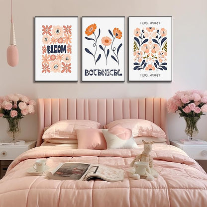 Framed Floral Canvas Wall Art Set of 3, Rustic Botanical Canvas Paintings Prints ArtWork for Living Room, Vintage Flower Pictures for Farmhouse Dining Room Hallway Bedroom Wall Decor 24"x36"