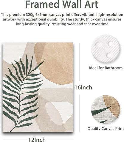 HesenDot Abstract Botanical Wall Art Set of 3, 30x40CM Neutral Plant Framed Canvas Prints, Beige Green Boho Aesthetic Wall Decor for Living Room Bedroom Bathroom Office Home