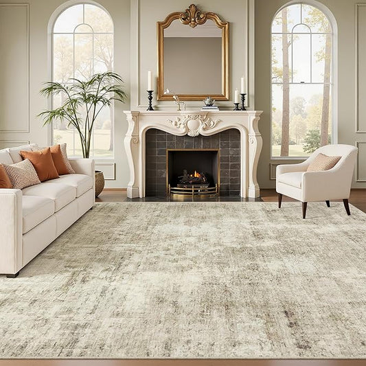 Soalmost Washable Area Rug 8x12, Large Soft Rugs for Living Room Vintage Beige Gray Carpet 8x12 Area Rugs for Bedroom Dining Room Non-Slip Stain Resistant Under Table Rug