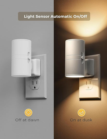 L LOHAS LED Night Light, Night Lights Plug into Wall, Dimmable Nightlight, 3000K Soft Light with Light Sensor, White Shade Nightlights Plug in Wall for Adults Hallway Bedroom Bathroom Kitchen, 4 Pack