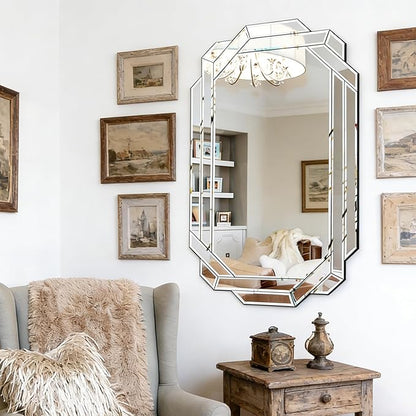 Chende 32" x 47" Large Bathroom Mirror for Wall, Decorative Wall Mirror with Beveled Glass Frame, Horizontal/Vertical Mirror for Living Room, Dining Room, Bedroom Decor