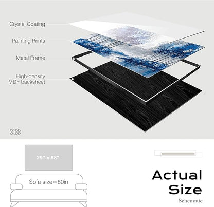 Extra Large Wall Art for Living Room Above Couch Bedroom Office, Teal Green Blue Abstract Modern Luxury Framed Crystal Porcelain Wall Decor, Waterproof Artwork for Home Hotel Restaurant 29x58 Inch