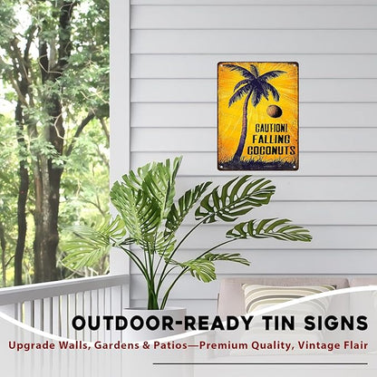 Coconuts Vintage Sign Caution! Falling Coconuts Metal Tin Sign for Lounge Welcome Pool Hot Tub Happy Hour Island Décor 12x16inch