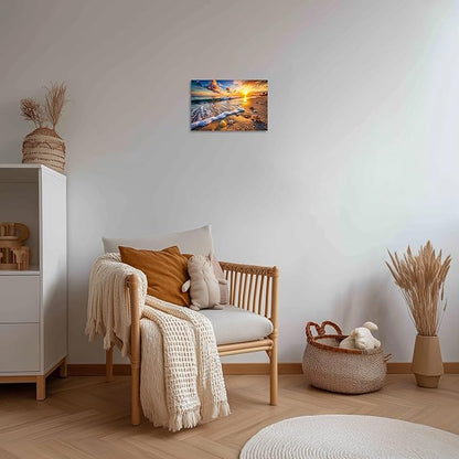 TutuBeer 1 Panel Beach Picture Beach Wall Art Blue Sea Sunset with Starfish Ocean Canvas Painting Sea Artwork for Walls Seascape the Pictures for Home Decor Wall Decor Ready to Hang 30x40inch