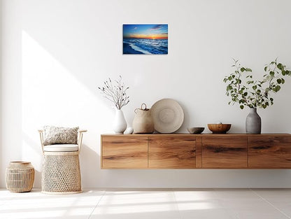 TutuBeer 1 Panel Beach Pictures Wall Art Beach Canvas Wall Art Blue Ocean at Sunrise Picture Print on Canvas Sea Artwork for Walls Seascape Pictures for Home Decor Ready to Hang 20x30inch