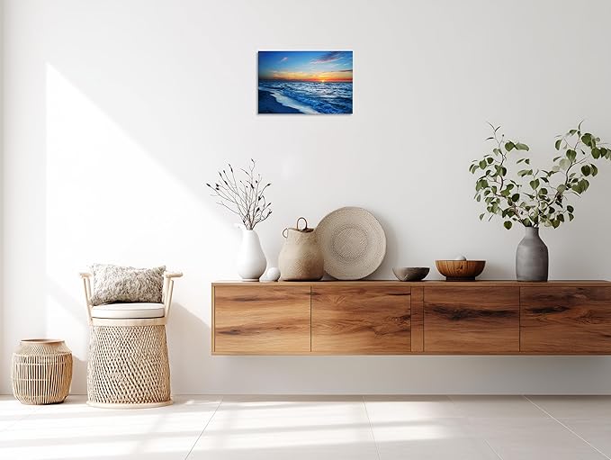 TutuBeer 1 Panel Beach Pictures Wall Art Beach Canvas Wall Art Blue Ocean at Sunrise Picture Print on Canvas Sea Artwork for Walls Seascape Pictures for Home Decor Ready to Hang 16x24inch
