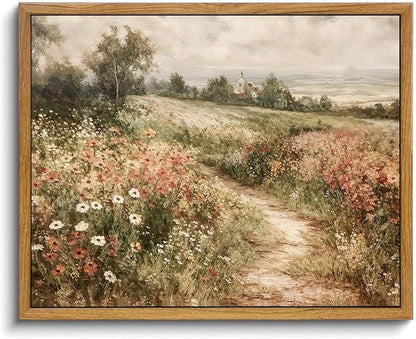 OIQArtOIQ Framed Canvas Wall Art,Vintage Decor,Landscape Nature Country Wildflower Paintings Farmhouse Pictures Modern Artwork Rustic Fall Flower Prints Cottagecore Office Living Room Bedroom Bathroom