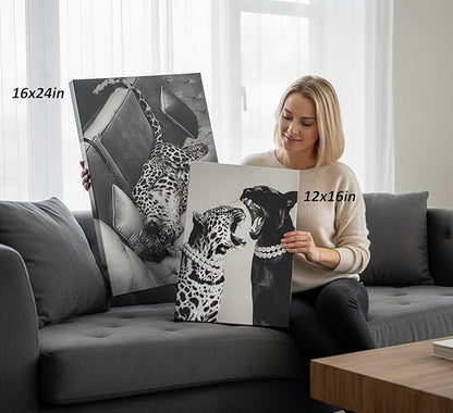 3 Pcs Black and White Cheetah Canvas Wall Art Vintage Trendy Wild Leopard Painting Picture Wall Decor Poster Print Artwork for Bedroom Living Room Apartment Home Decoration (24Lx16W-Canvas)