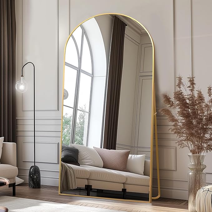 Beauty4U 71" x 32" Arched Full Length Mirror, HD Tempered Glass Floor Mirror with Gold Aluminum Frame, Standing/Leaning/Wall Mounted Mirror for Bedroom, Dressing Room & Living Room