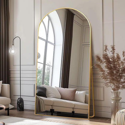 Beauty4U 71" x 32" Arched Full Length Mirror, HD Tempered Glass Floor Mirror with Gold Aluminum Frame, Standing/Leaning/Wall Mounted Mirror for Bedroom, Dressing Room & Living Room