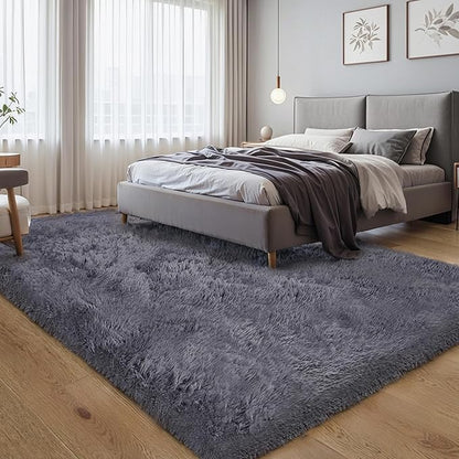KICHOWUA Thick Area Rug Grey Fluffy 4x6 for Bedroom Living Room Washable Plush Rug for Kids Baby Room Nursery Non Slip Soft Shag Cozy Shaggy Rugs for College Dorm Fuzzy Furry Floor Carpet
